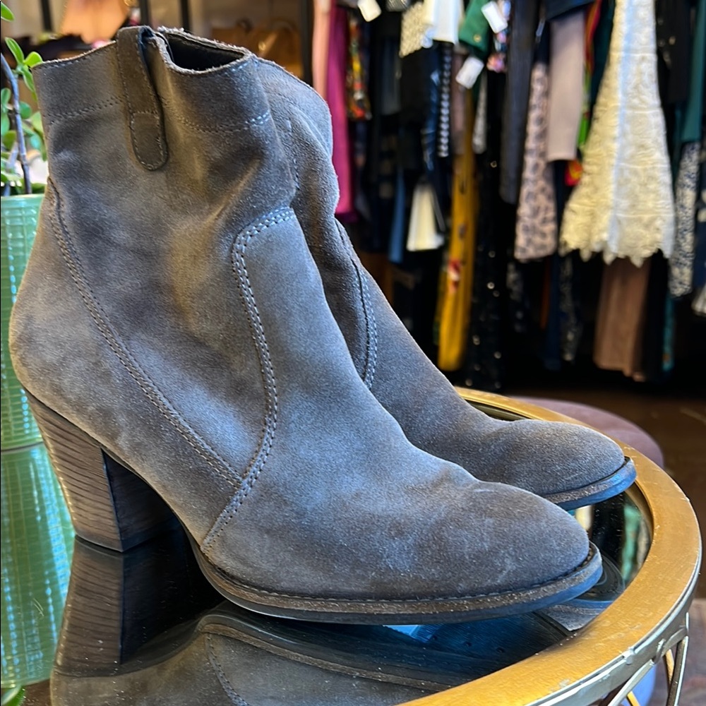 Taupe Suede Ankle Boots with Block Heel